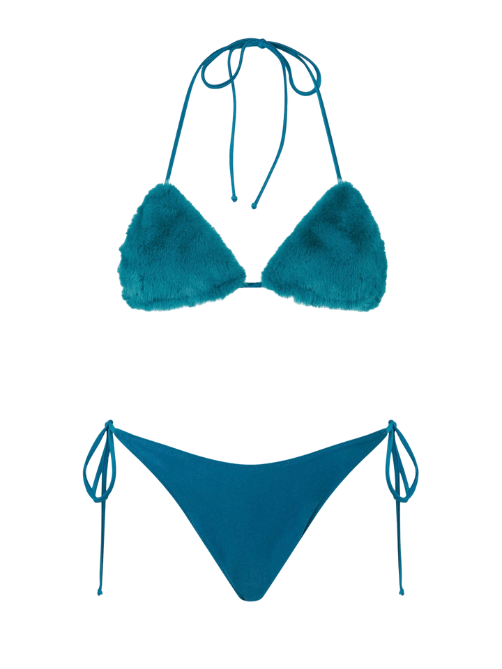 Woman teal green triangle top bikini