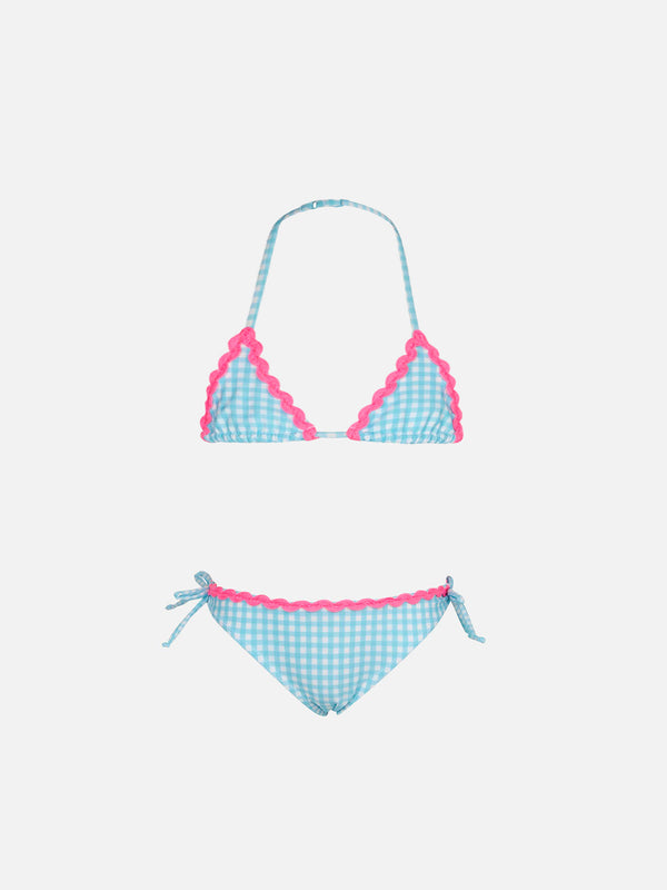 Mädchen-Triangel-Bikini mit hellblauem Gingham-Print