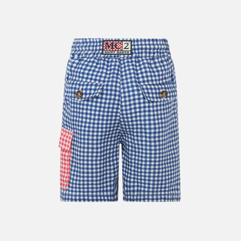 Vichy Blue color linen bermuda short