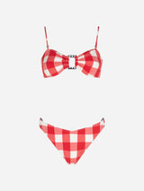 Gingham-Bralette-Bikini mit Ringen