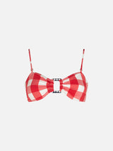 Gingham-Bralette mit quadratischem Ring