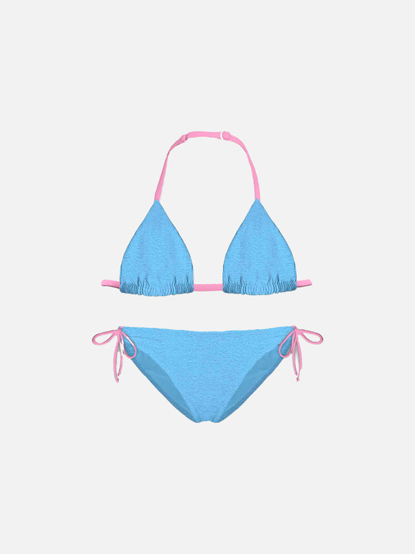 Girl light blue triangle bikini