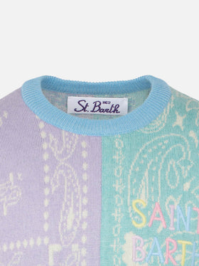 Maglione garzato da bambina stampa bandana
