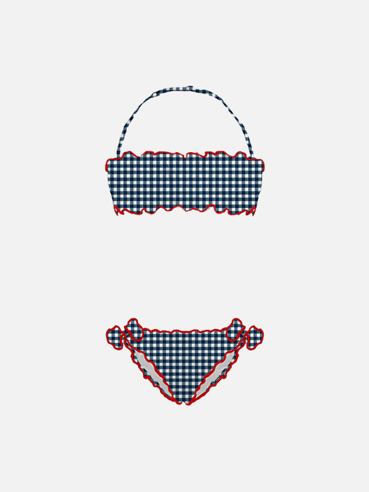 Girl bandeau bikini with gingham print