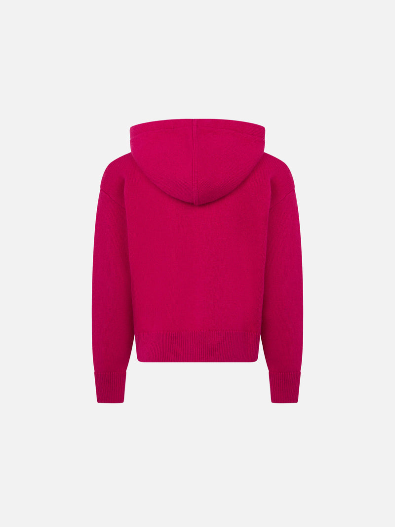 Kurzer Kapuzenpullover für Mädchen in Fuchsia mit Strasssteinen