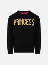 Girl black sweater Princess lurex embroidery