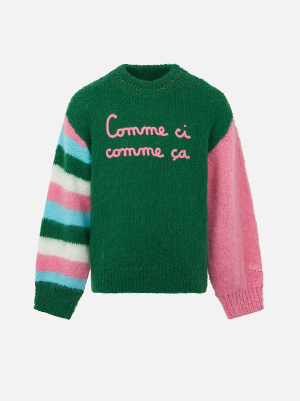 Girl boxy shape soft sweater with Comme Ci Comme Ça embroidery