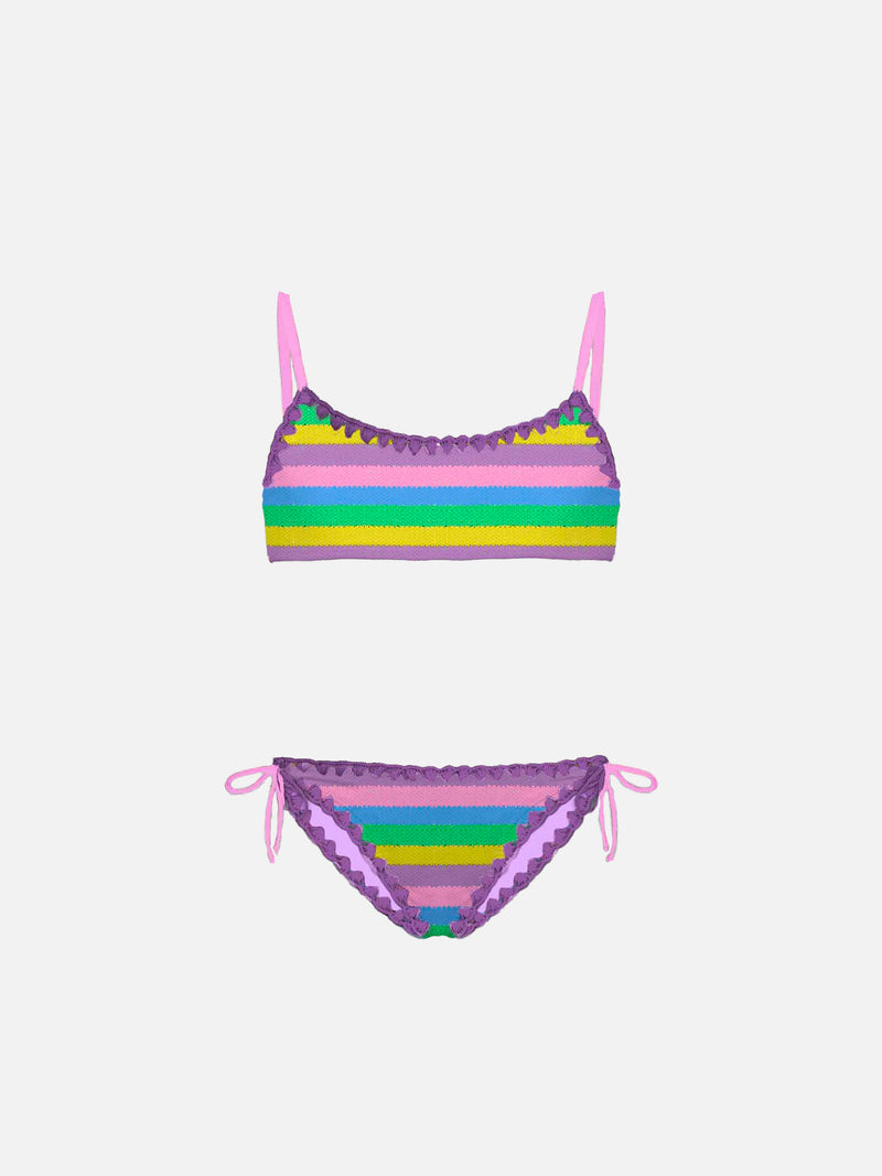 Mädchen-Bralette-Bikini mit mehrfarbigen Streifen