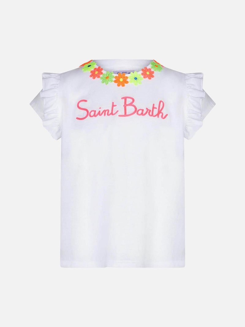 Girl cotton t-shirt with flounce and embroidery