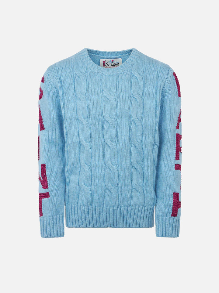 Girl crewneck braided sweater with Saint Barth lurex print