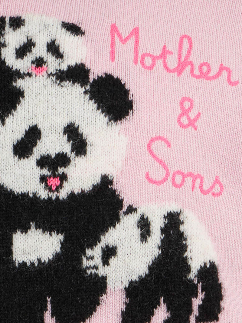 Maglione da bambina a girocollo rosa con ricamo Mother & Sons