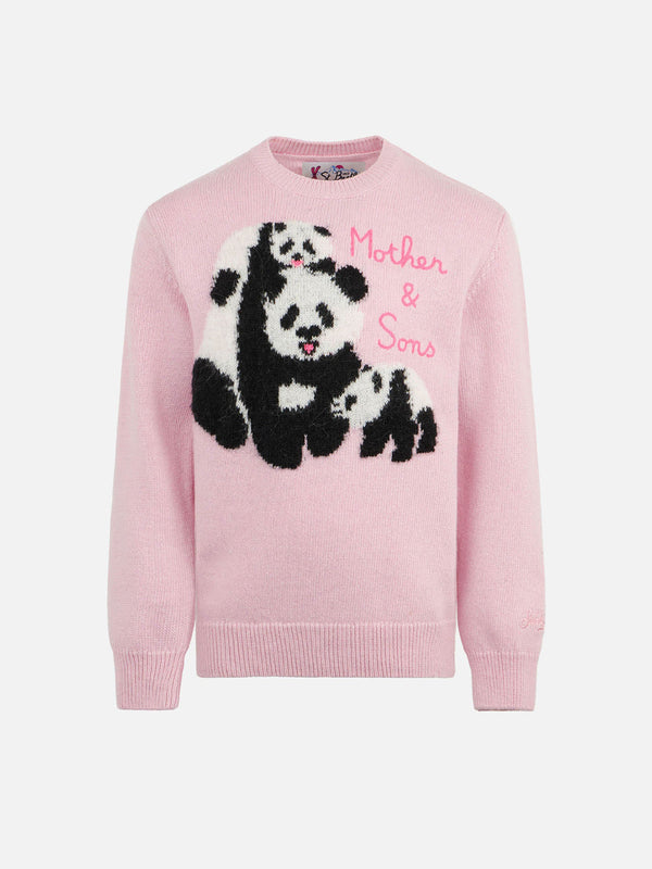 Rosa Pullover für Mädchen mit Rundhalsausschnitt und „Mother &amp; Sons“-Stickerei