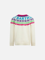 Maglione da bambina girocollo bianco con stampa cuori Fair Isle