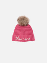 Cappello da bambina con ricamo Princess e pompon