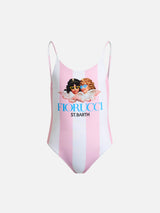 Girl one-piece swimsuit Cecille Jr with Fiorucci angels placed print | FIORUCCI SPECIAL EDITION