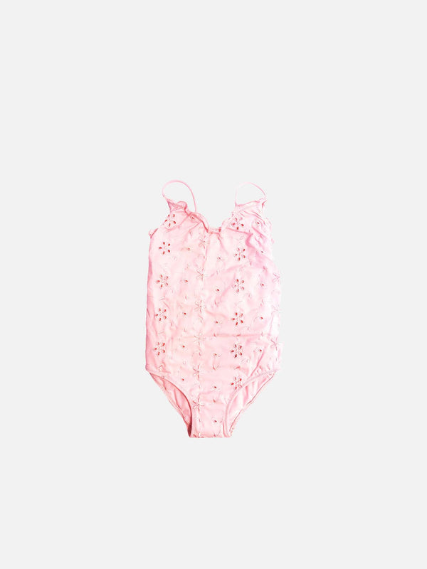 Costume intero rosa Sangallo da bambina 