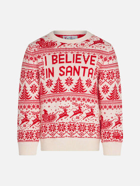 Girl sweater with I believe in Santa jacquard