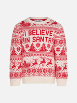 Mädchenpullover mit „I believe in Santa“-Jacquard-Print