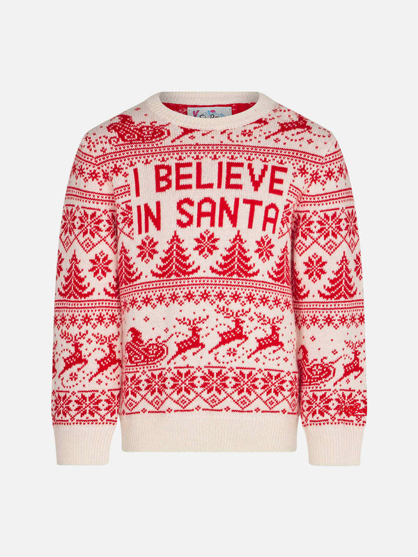 Maglia da bambina con stampa jacquard I believe in Santa