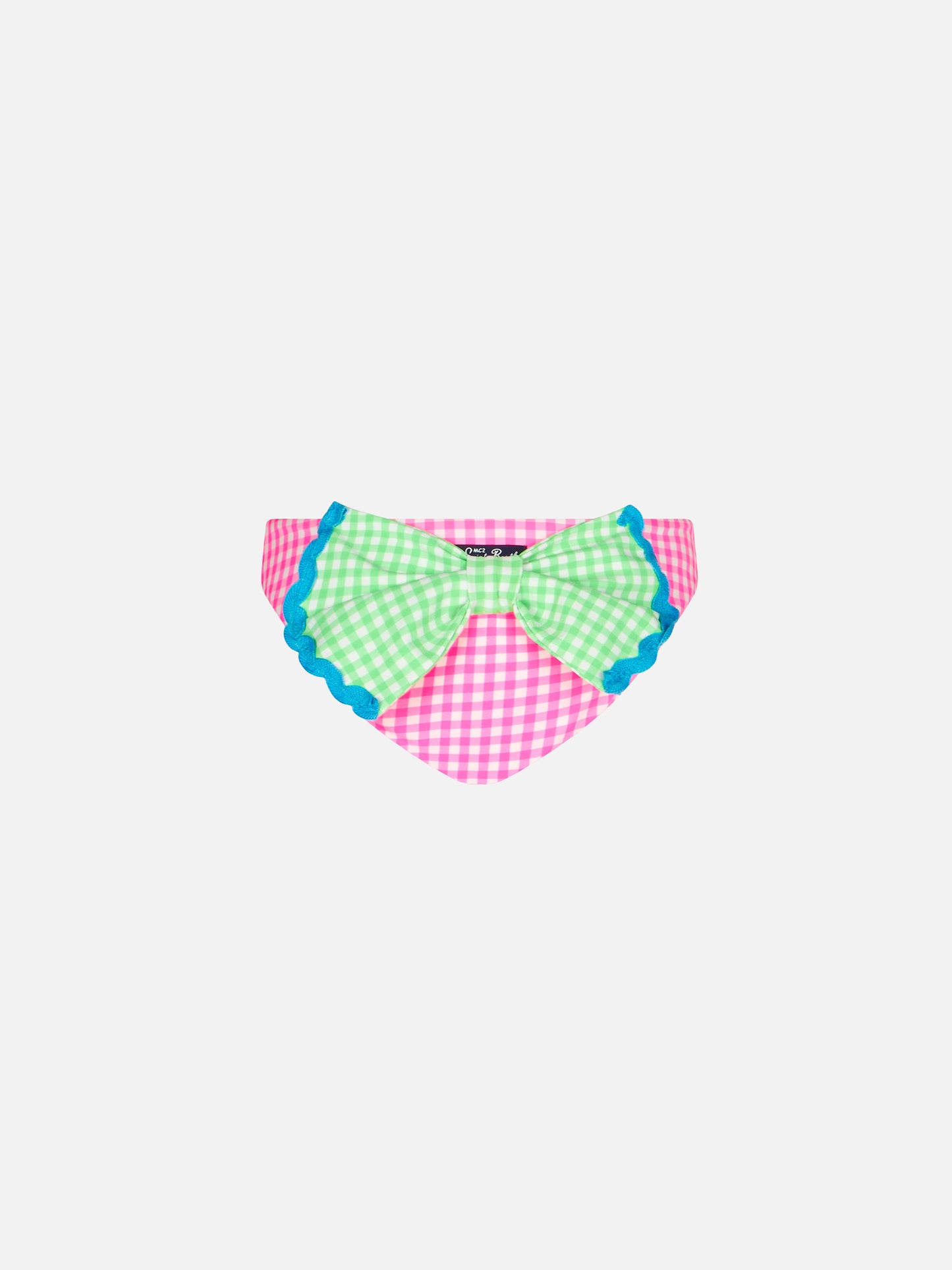 Slip da bagno da bambina con stampa vichy bianca e rosa