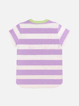 Pink and white striped girl's t-shirt with embroided written