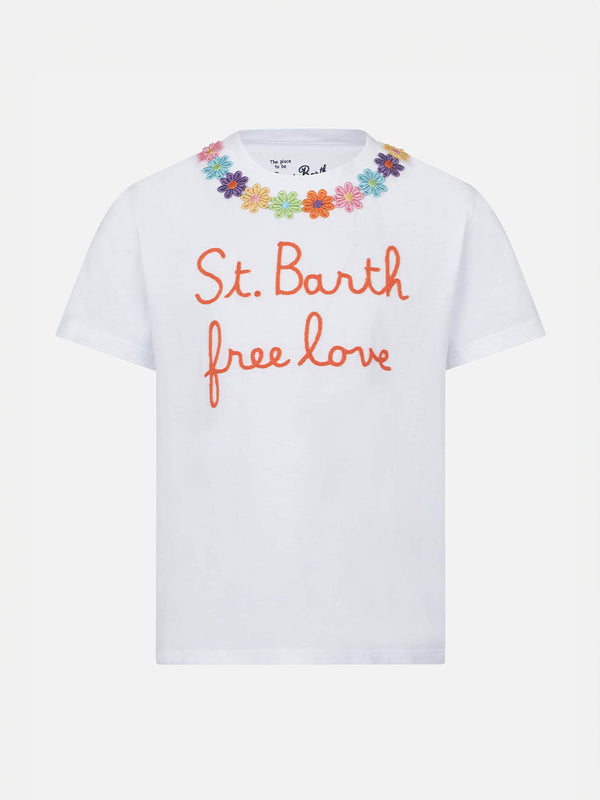 T-shirt da bambina con ricamo margherita e patch