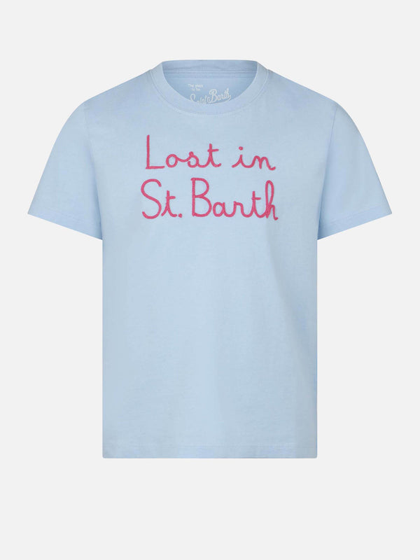 T-shirt da bambina con ricamo Lost in St. Barth