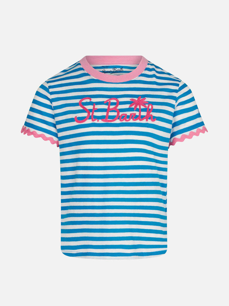 Girl t-shirt with stripes and embroidery