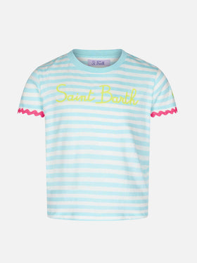 Gestreiftes Mädchen-T-Shirt mit Saint-Barth-Stickerei