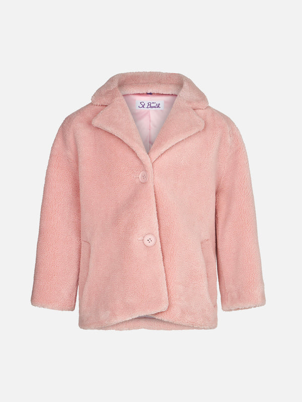 Girl coat pink teddy fabric