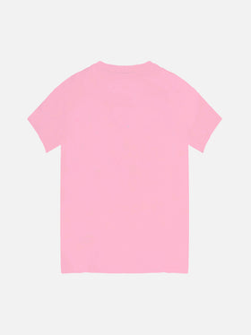 T-shirt da bambina rosa con scritta ricamata