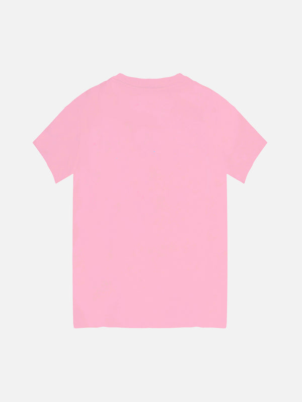 T-shirt da bambina rosa con scritta ricamata