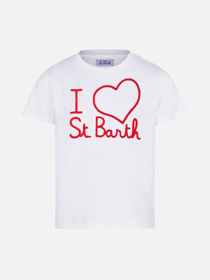 T-shirt da bambina con ricamo I love St. Barth