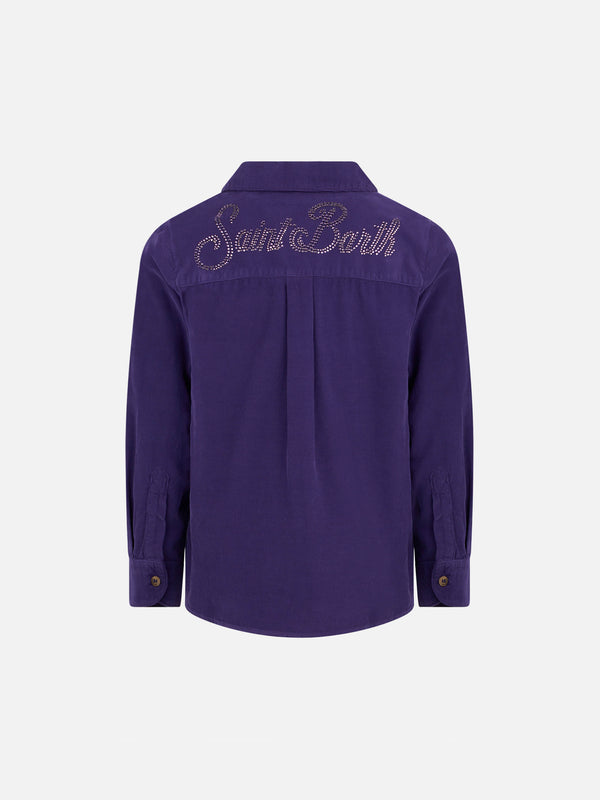 Girl velvet overshirt with Saint Barth rhinestones print