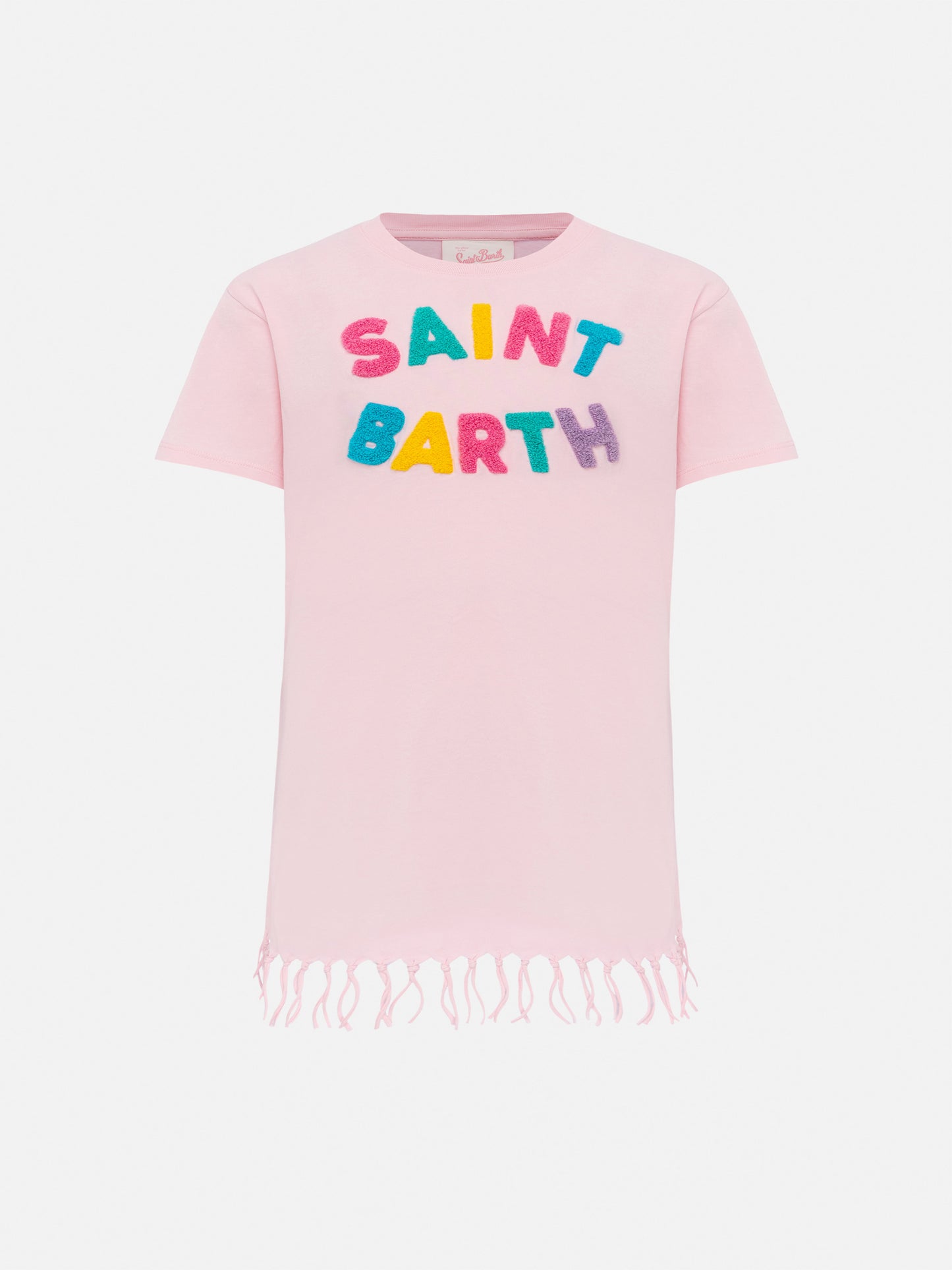 Abito Abbey in cotone con frange e patch in spugna