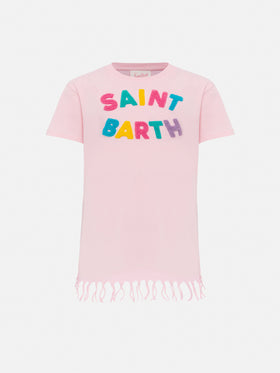 Abito Abbey in cotone con frange e patch in spugna