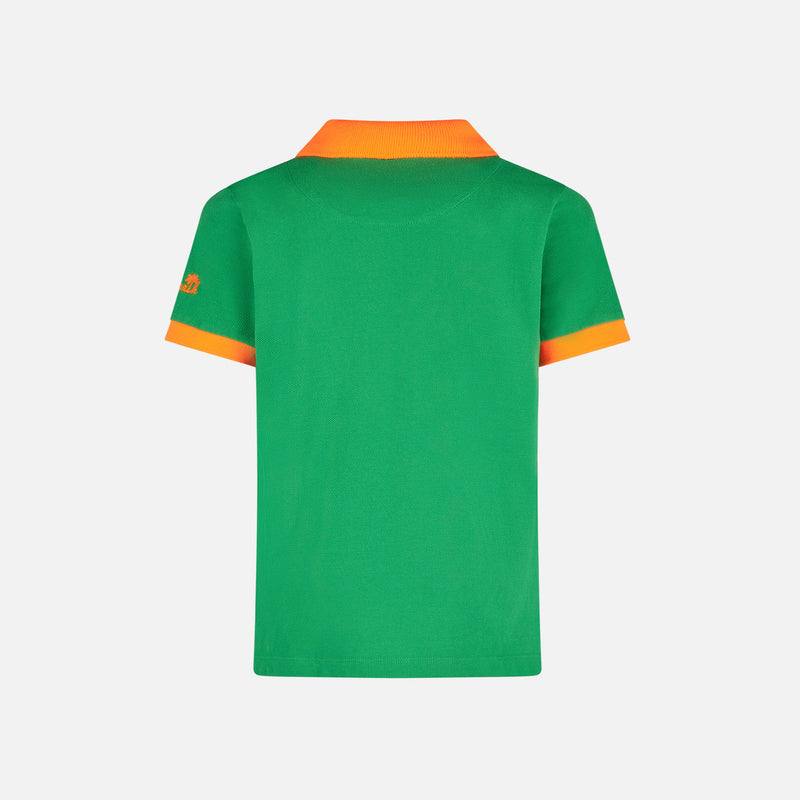 Polo da bambino in piquet verde con logo St. Barth arancione