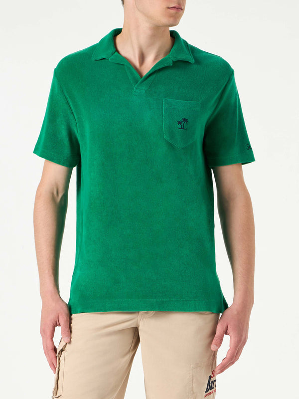 Man green terry polo