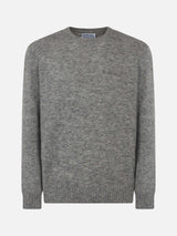 Maglione da uomo in lana stretch grigio mélange con ricamo St. Barth