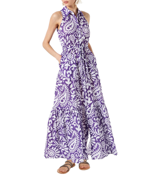 Woman halterneck dress with paisley print
