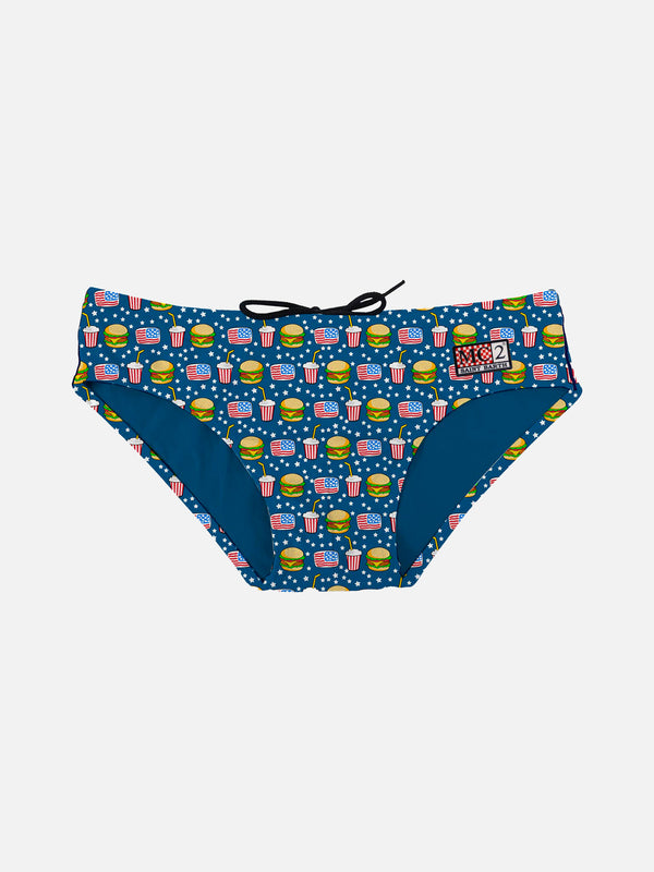 Boy swim briefs with hamburger print