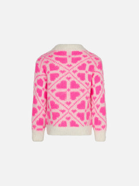 Girl brushed crewneck sweater with heart print