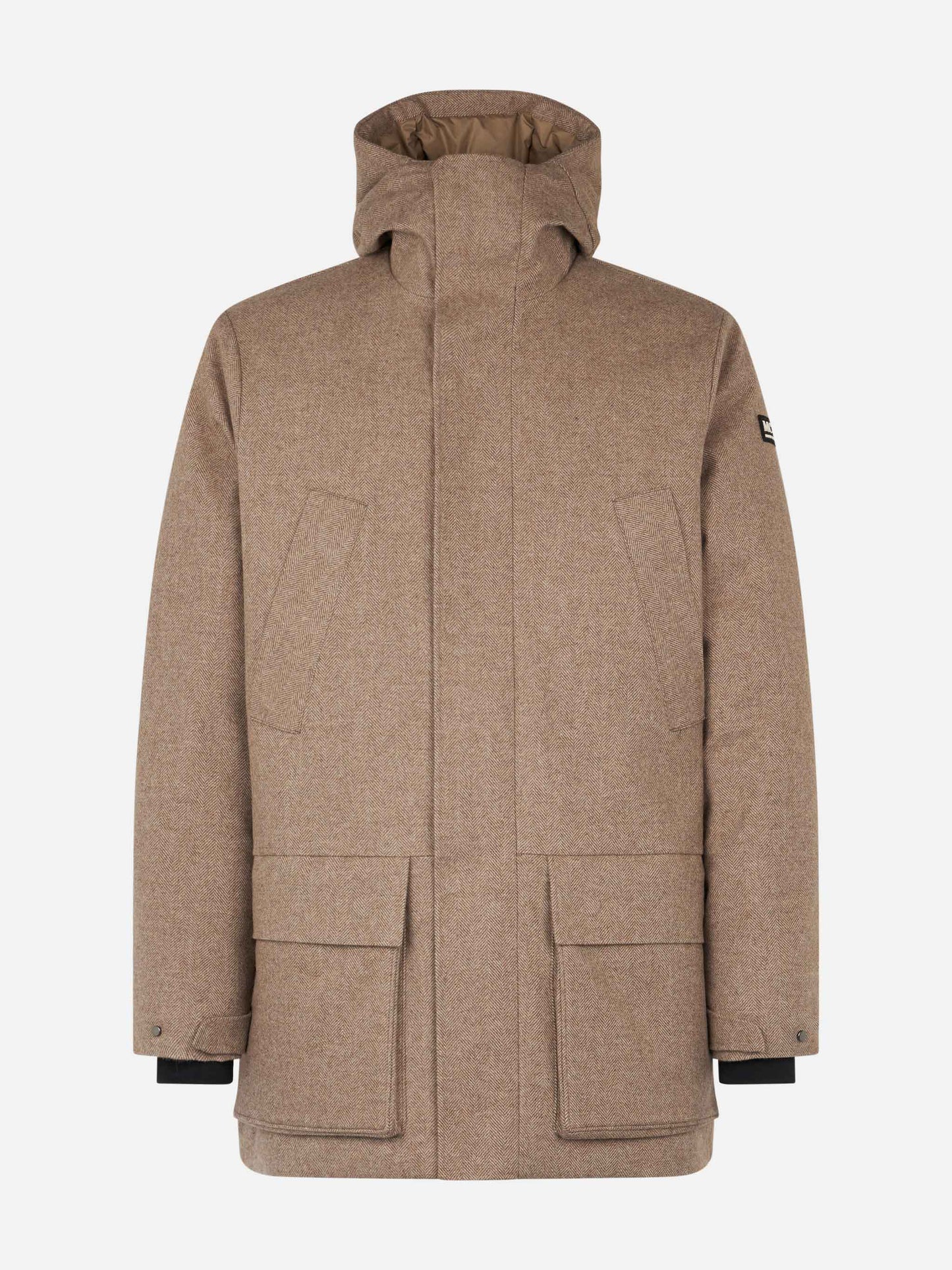 Man hooded parka Voyager with herringbone print