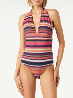 Multicolor striped violet knitted pattern one piece - MC2 Saint Barth