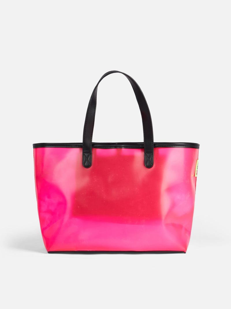 Pink transparent pvc beach bag with Summer Vibes print