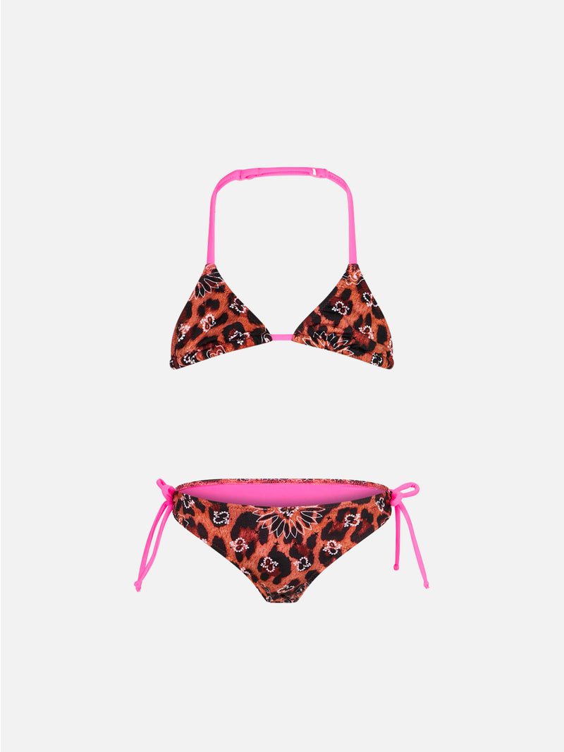 Mädchen-Triangel-Bikini mit Leo-Kopftuch-Print