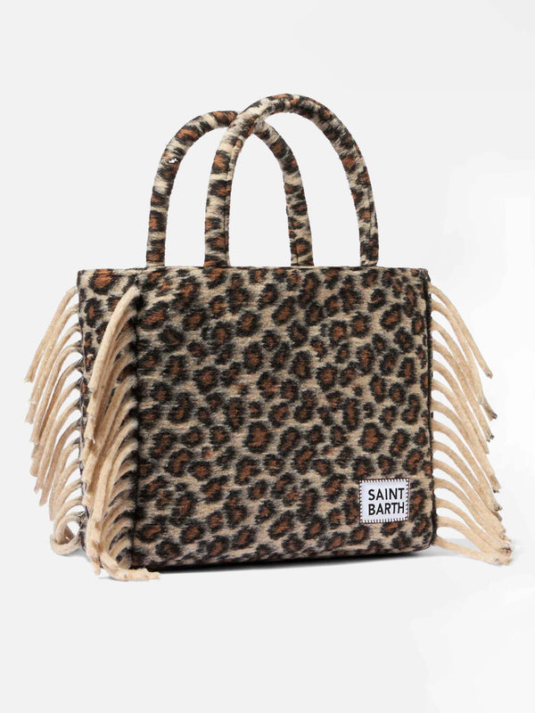 Vanity blanket shoulder bag with animalier print and fringes