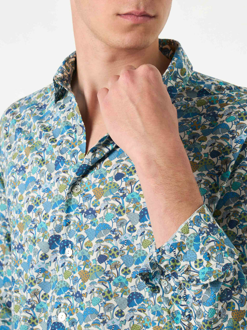 Camicia da uomo Sikelia in mussola di cotone con stampa funghi | EDIZIONE SPECIALE LIBERTY