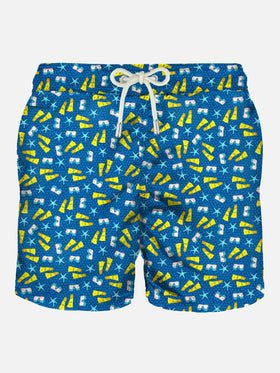 Light fabric man swim shorts snorkeling print
