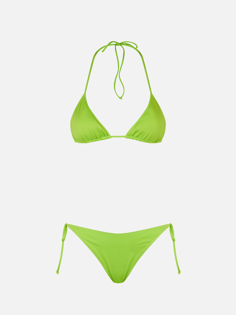 Woman lime green triangle bikini